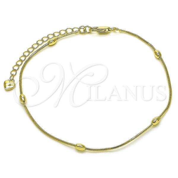 Oro Laminado Basic Anklet, Gold Filled Style Rat Tail and Ball Design, Polished, Golden Finish, 03.213.0295.09
