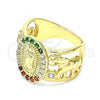 Oro Laminado Multi Stone Ring, Gold Filled Style Guadalupe and Elephant Design, with Multicolor Micro Pave and White Cubic Zirconia, Polished, Golden Finish, 01.380.0007.08