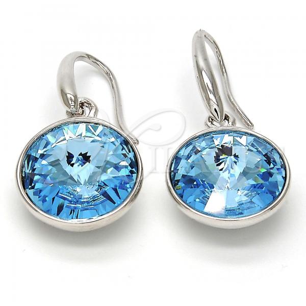 Rhodium Plated Dangle Earring, with Aquamarine Swarovski Crystals, Polished, Rhodium Finish, 02.239.0001.9