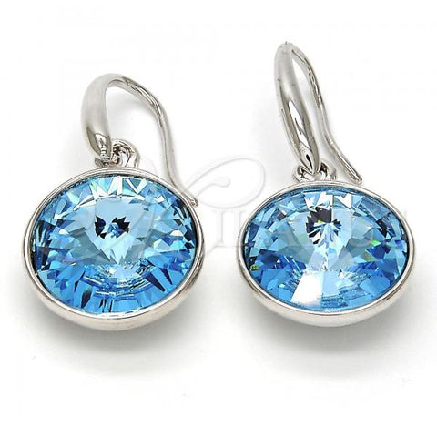 Rhodium Plated Dangle Earring, with Aquamarine Swarovski Crystals, Polished, Rhodium Finish, 02.239.0001.9