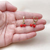 Oro Laminado Dangle Earring, Gold Filled Style Cherry Design, Red Enamel Finish, Golden Finish, 02.417.0005