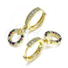 Oro Laminado Huggie Hoop, Gold Filled Style Heart Design, with Multicolor Micro Pave, Polished, Golden Finish, 02.316.0072.1.15