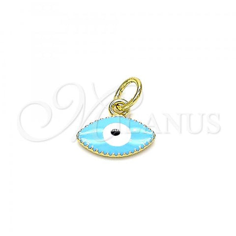Oro Laminado Fancy Pendant, Gold Filled Style Evil Eye Design, Light Blue Enamel Finish, Golden Finish, 05.341.0047.2