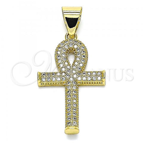 Oro Laminado Religious Pendant, Gold Filled Style Cross Design, with White Micro Pave, Polished, Golden Finish, 05.342.0072