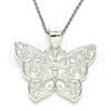 Sterling Silver Fancy Pendant, Butterfly Design, with White Cubic Zirconia, Polished,, 05.398.0042