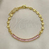 Oro Laminado Fancy Bracelet, Gold Filled Style Puff Mariner Design, with Pink Cubic Zirconia, Polished, Golden Finish, 03.130.0013.3.08