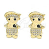 Oro Laminado Stud Earring, Gold Filled Style Little Boy Design, with White and Black Micro Pave, Polished, Golden Finish, 02.156.0417