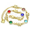 Oro Laminado Fancy Bracelet, Gold Filled Style Elephant Design, with Multicolor Crystal, Polished, Golden Finish, 03.351.0002.07