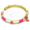 Oro Laminado Individual Bangle, Gold Filled Style Ladybug Design, with White Crystal, Pink Enamel Finish, Golden Finish, 07.254.0003.2.03 (06 MM Thickness, Size 3 - 2.00 Diameter)