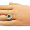 Oro Laminado Multi Stone Ring, Gold Filled Style Cluster and Baguette Design, with Green and White Cubic Zirconia, Polished, Golden Finish, 01.196.0042