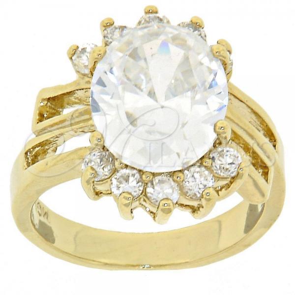 Oro Laminado Multi Stone Ring, Gold Filled Style Cluster Design, with White Cubic Zirconia, Polished, Golden Finish, 5.167.015.10 (Size 10)