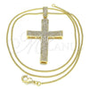 Oro Laminado Pendant Necklace, Gold Filled Style Cross Design, with White Micro Pave, Polished, Golden Finish, 04.156.0232.20