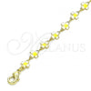 Oro Laminado Fancy Bracelet, Gold Filled Style Four-leaf Clover Design, White Enamel Finish, Golden Finish, 03.386.0009.07