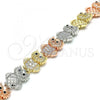 Oro Laminado Fancy Bracelet, Gold Filled Style Owl Design, with White and Black Micro Pave, Polished, Tricolor, 03.380.0015.07