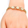 Gold Tone Fancy Bracelet, Flower and Heart Design, Diamond Cutting Finish, Golden Finish, 03.192.0030.07.GT