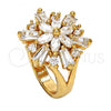 Oro Laminado Multi Stone Ring, Gold Filled Style Flower Design, with White Cubic Zirconia, Polished, Golden Finish, 01.210.0037.08 (Size 8)