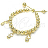 Oro Laminado Adjustable Bolo Bracelet, Gold Filled Style Heart Design, Polished, Golden Finish, 03.63.2012.08