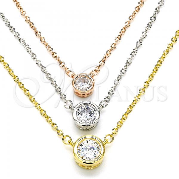 Sterling Silver Pendant Necklace, with White Cubic Zirconia, Polished, Tricolor, 04.336.0095.16