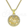 Oro Laminado Pendant Necklace, Gold Filled Style Love and Mom Design, with White Micro Pave, Polished, Golden Finish, 04.313.0037.20