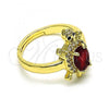 Oro Laminado Multi Stone Ring, Gold Filled Style Turtle Design, with Garnet Cubic Zirconia and White Micro Pave, Polished, Golden Finish, 01.284.0086.2