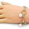 Oro Laminado Charm Bracelet, Gold Filled Style Ball and Rolo Design, with Ivory Pearl, Polished, Golden Finish, 03.331.0262.08