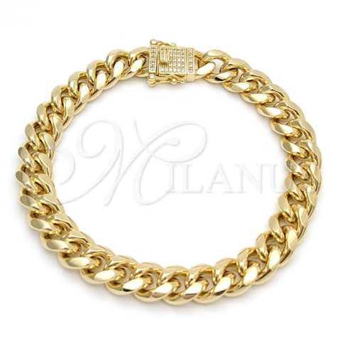 Oro Laminado Basic Bracelet, Gold Filled Style Miami Cuban Design, with White Cubic Zirconia, Polished, Golden Finish, 03.419.0013.09
