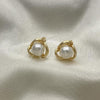 Oro Laminado Stud Earring, Gold Filled Style Ball Design, with Ivory Pearl, Polished, Golden Finish, 02.342.0055