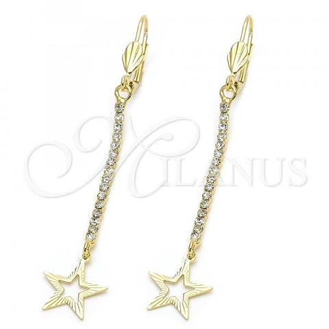 Oro Laminado Long Earring, Gold Filled Style Star Design, with  Cubic Zirconia, Golden Finish, 5.089.005