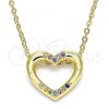 Oro Laminado Pendant Necklace, Gold Filled Style Heart Design, with Multicolor Micro Pave, Polished, Golden Finish, 04.156.0329.3.20