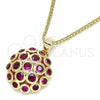 Oro Laminado Pendant Necklace, Gold Filled Style with Ruby Micro Pave, Polished, Golden Finish, 04.156.0316.1.20