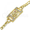 Oro Laminado Fancy Bracelet, Gold Filled Style Elephant Design, with White and Garnet Crystal, Polished, Golden Finish, 03.351.0041.07