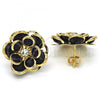 Oro Laminado Stud Earring, Gold Filled Style Flower Design, with Black and White Crystal, Polished, Golden Finish, 02.64.0641.4