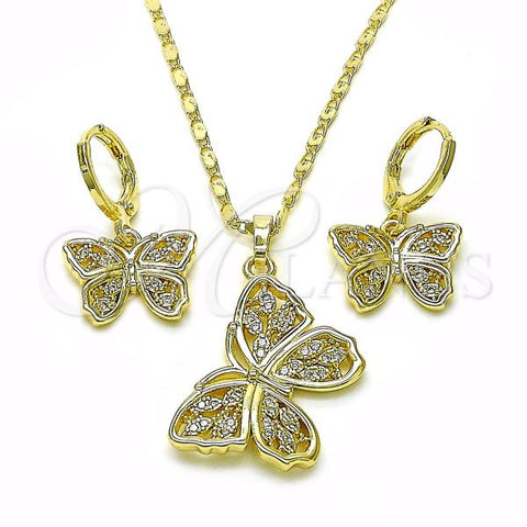 Oro Laminado Earring and Pendant Adult Set, Gold Filled Style Butterfly Design, with White Cubic Zirconia, Polished, Golden Finish, 10.196.0133