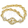 Oro Laminado Fancy Bracelet, Gold Filled Style Flower and Leaf Design, with White Cubic Zirconia, Polished, Golden Finish, 03.205.0033.07
