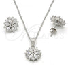 Sterling Silver Earring and Pendant Adult Set, Flower Design, with White Cubic Zirconia, Polished, Rhodium Finish, 10.174.0026