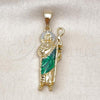 Oro Laminado Religious Pendant, Gold Filled Style San Judas Design, Polished, Tricolor, 05.411.0065.1