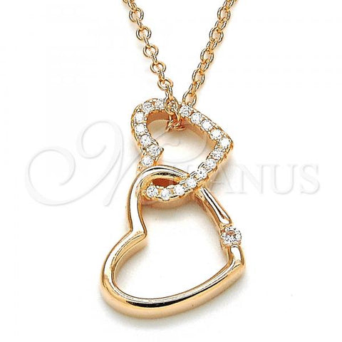Sterling Silver Pendant Necklace, Heart Design, with White and White Cubic Zirconia, Polished, Rose Gold Finish, 04.336.0094.1.16