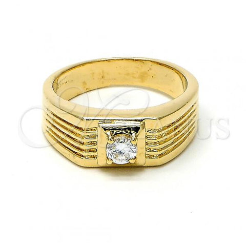 Oro Laminado Mens Ring, Gold Filled Style Solitaire Design, with White Cubic Zirconia, Diamond Cutting Finish, Golden Finish, 5.175.023.07 (Size 7)