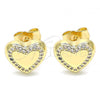 Oro Laminado Stud Earring, Gold Filled Style Heart Design, with White Micro Pave, Polished, Golden Finish, 02.156.0525