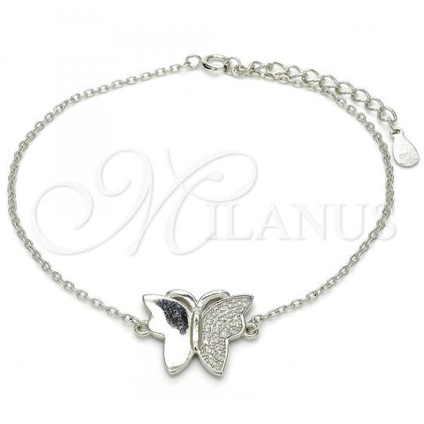 Sterling Silver Fancy Bracelet, Butterfly Design, with White Micro Pave, Polished, Rhodium Finish, 03.336.0040.07
