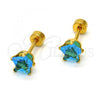 Stainless Steel Stud Earring, Star Design, with Blue Topaz Cubic Zirconia, Polished, Golden Finish, 02.271.0006.3