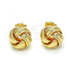 Oro Laminado Stud Earring, Gold Filled Style Love Knot Design, Diamond Cutting Finish, Golden Finish, 02.63.2372