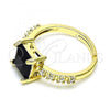 Oro Laminado Multi Stone Ring, Gold Filled Style with Black Cubic Zirconia and White Micro Pave, Polished, Golden Finish, 01.284.0056.2