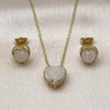 Oro Laminado Earring and Pendant Adult Set, Gold Filled Style Heart and Cluster Design, with White Cubic Zirconia and White Micro Pave, Polished, Golden Finish, 10.156.0526.1