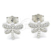 Sterling Silver Stud Earring, Dragon-Fly Design, with White Cubic Zirconia, Polished, Rhodium Finish, 02.336.0142