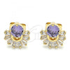 Oro Laminado Stud Earring, Gold Filled Style with Amethyst and White Cubic Zirconia, Polished, Golden Finish, 02.387.0018.1