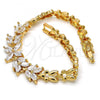 Oro Laminado Fancy Bracelet, Gold Filled Style Flower and Leaf Design, with White Cubic Zirconia, Polished, Golden Finish, 03.287.0021.07