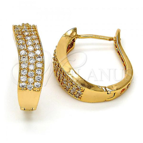 Oro Laminado Huggie Hoop, Gold Filled Style with White Micro Pave, Polished, Golden Finish, 02.260.0004.20