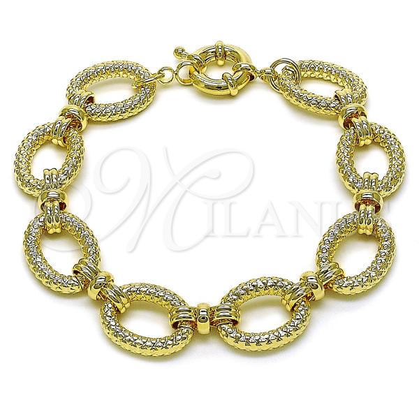 Oro Laminado Fancy Bracelet, Gold Filled Style Rolo Design, Diamond Cutting Finish, Golden Finish, 03.415.0020.08