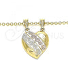 Oro Laminado Fancy Pendant, Gold Filled Style Heart and Flower Design, Diamond Cutting Finish, Tricolor, 05.351.0091.1